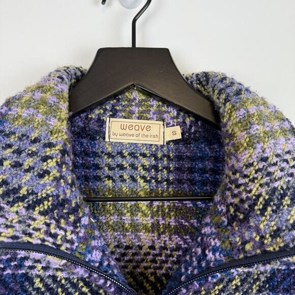 Weave of the Irish Wool Alpaca Blend Knit Jacket Plaid Blue Purple - Size S - Picture 4 of 9